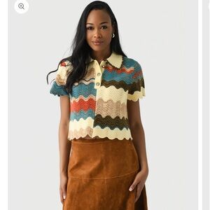 Hunter bell Nadine sweater autumn wave short sleeve crochet polo XS